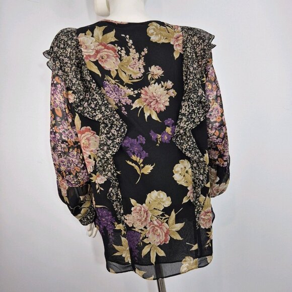 Ralph Lauren Womens Floral Ruffle-Trim Georgette Blouse Black Size XL NWT (26) - Picture 2 of 15